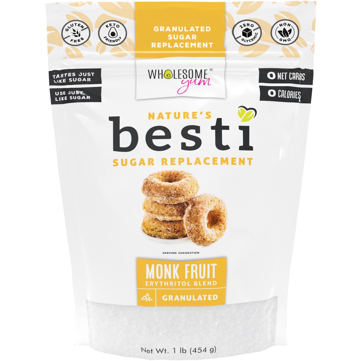 Besti Monk Fruit Sweetener With Erythritol - Granulated - Front