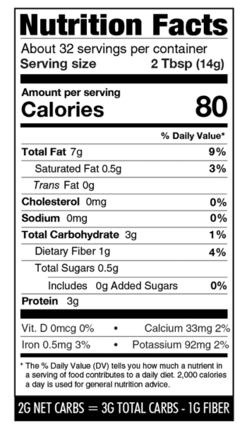 Nutrition facts panel for Wholesome Yum blanched almond flour.