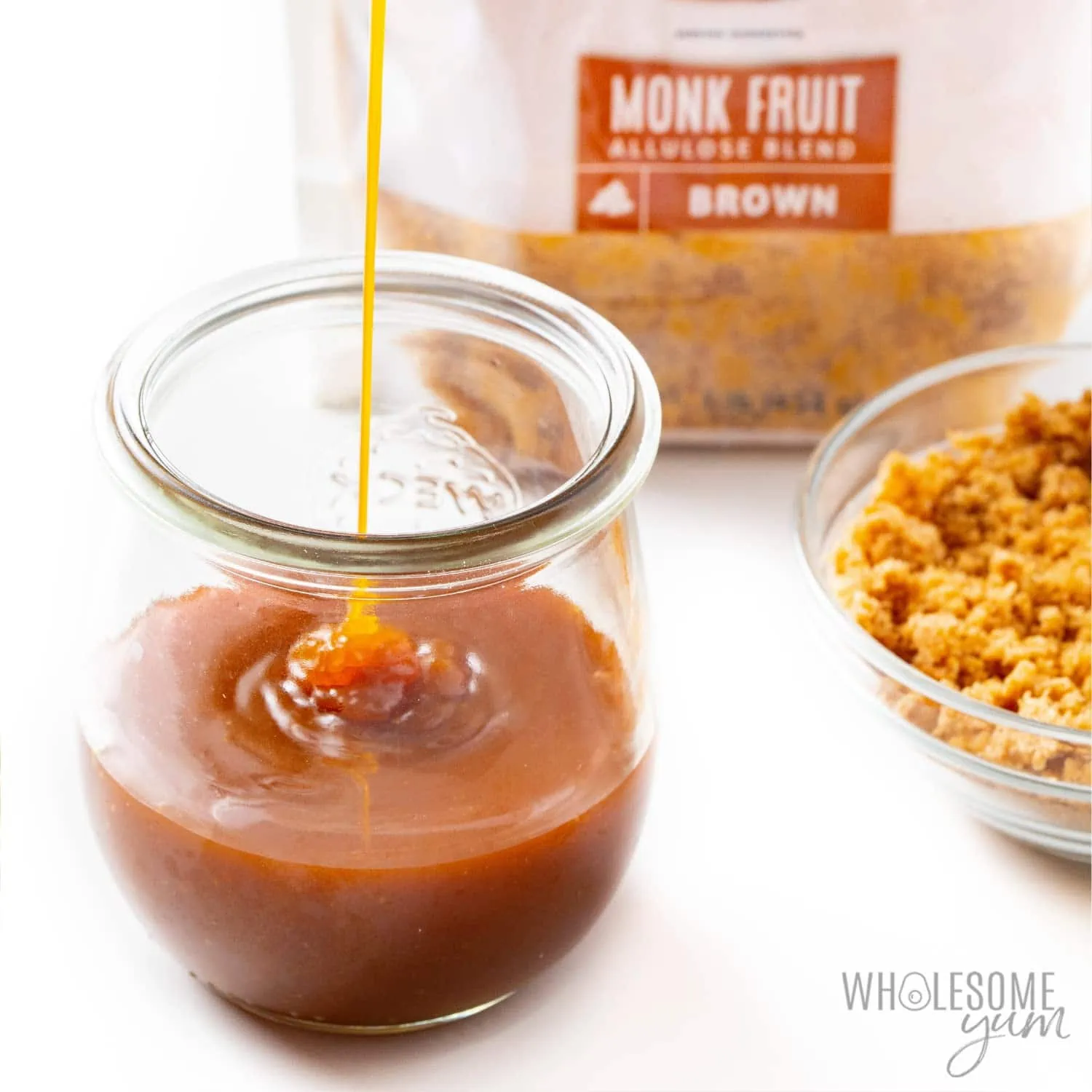 wholesomeyum-Besti Brown Monk Fruit Sweetener With Allulose Caramel made with Besti brown sweetener.