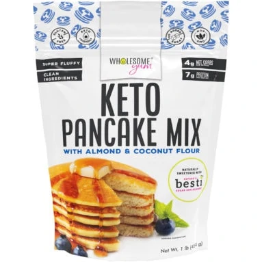 Wholesome Yum Keto Pancake Mix in a bag.