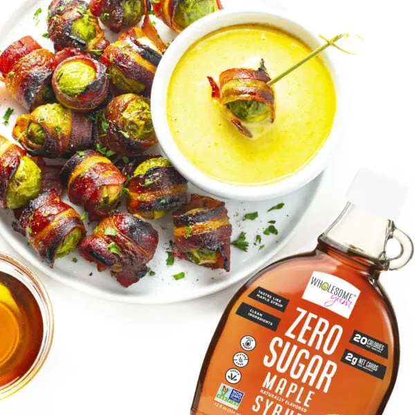 Bacon wrapped brussels sprouts with zero sugar maple syrup.