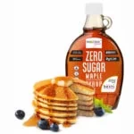 Zero sugar maple syrup with pancakes.
