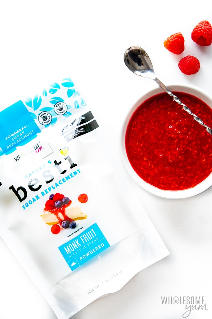 Sugar-free raspberry sauce with monk fruit sweetener