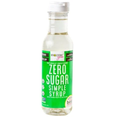Zero sugar simple syrup front of bottle.