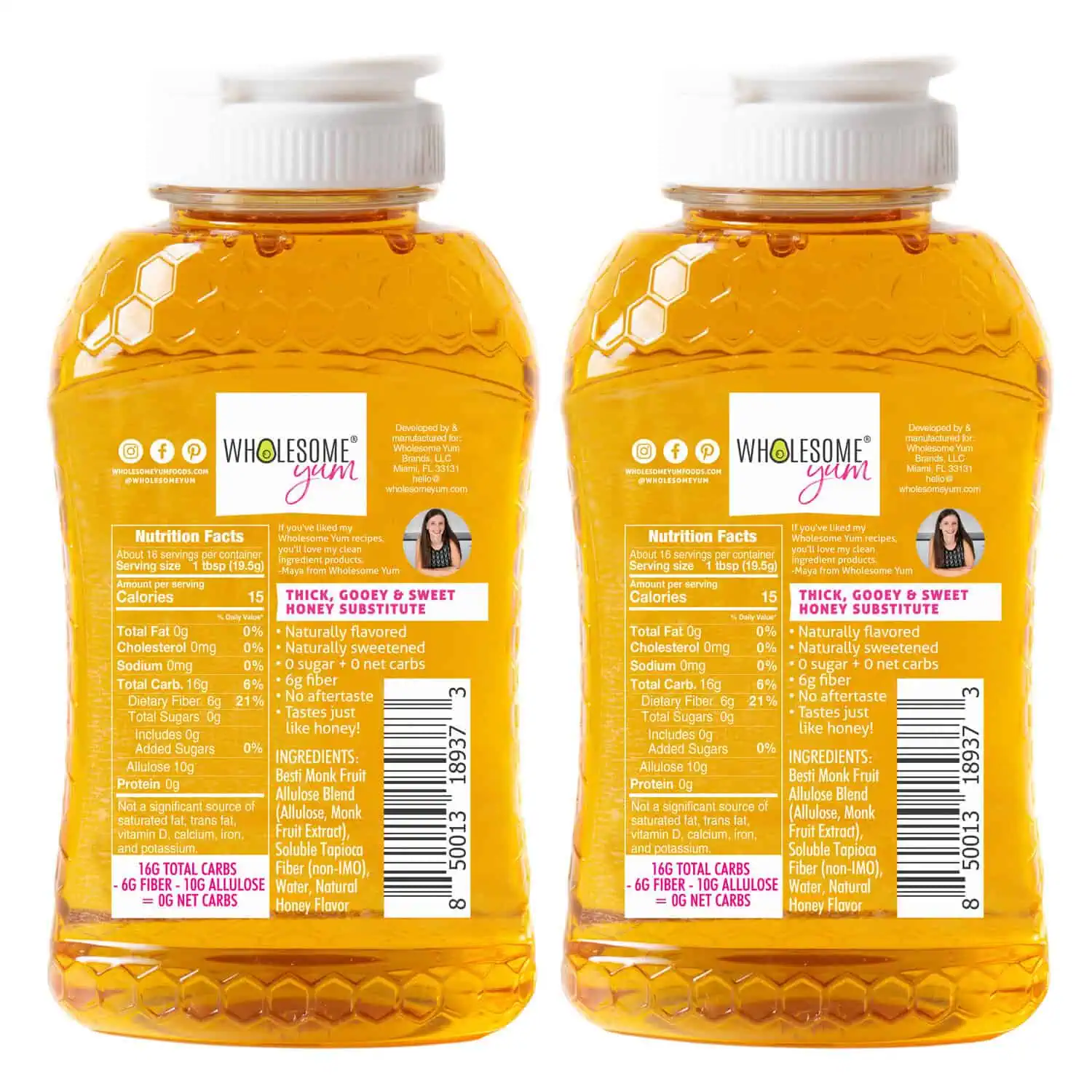 Zero sugar honey 2 pack back of bottle.