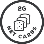 A round icon that says 2 net carbs.