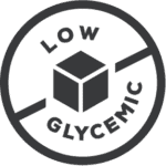 A round icon that says low glycemic.