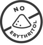 A round icon that says no erythritol.