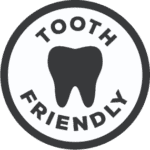 A round icon that says tooth friendly.