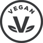 A round icon that says vegan.