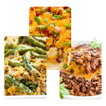 Green Bean Casserole, Sweet Potato Casserole and Loaded Cauliflower Casserole.