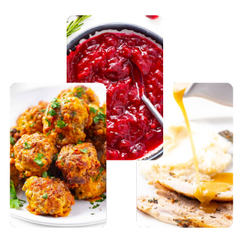 Creamy Keto Gravy, Savory Sausage Balls, and Sugar Free Cranberry Sauce.