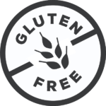 A round icon that says gluten free.
