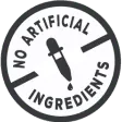 A round icon that says no artificial ingredients.