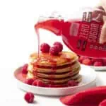 Wholesome Yum Sugar Free Raspberry Syrup on Pancakes.