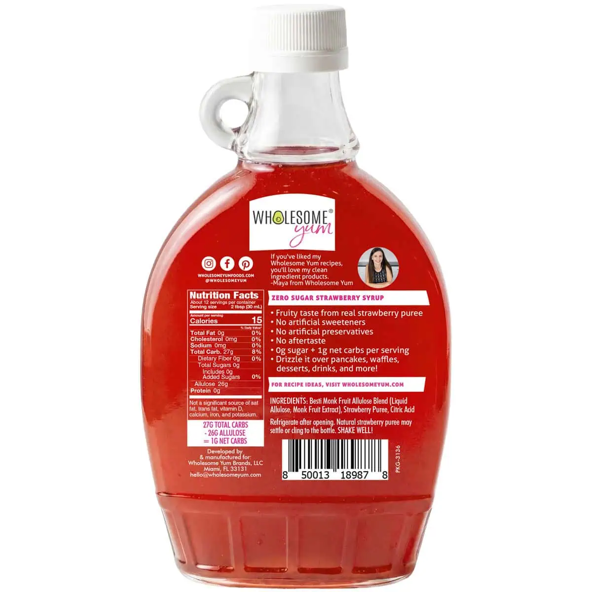 Wholesome Yum Sugar Free Strawberry Syrup Back Of The Bottle.