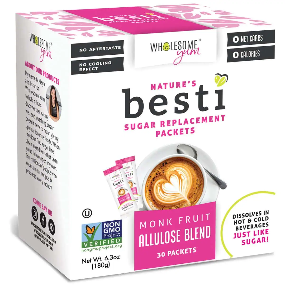 Wholesome yum Besti Monk Fruit Sweetener With Allulose Packets 1 Box 30x6g.
