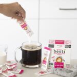 Wholesome Yum Besti sweetener packets pouring into coffee.