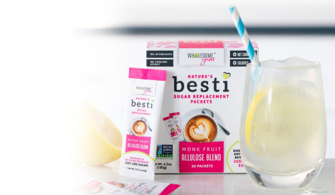 Wholesome Yum Besti Packets with lemonade.